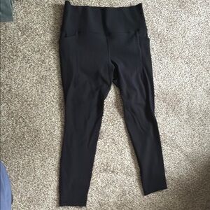 Black Ribbed High-Waisted Leggings with stash pockets